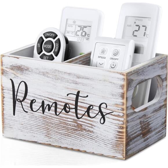 Rustic White Remote Caddy 2-Compartment TV Remote Holder & Organizer - Picture 1 of 7